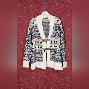 ROBIN Cream Patterned Long Sleeve Cardigan Women's Sweater Size ST